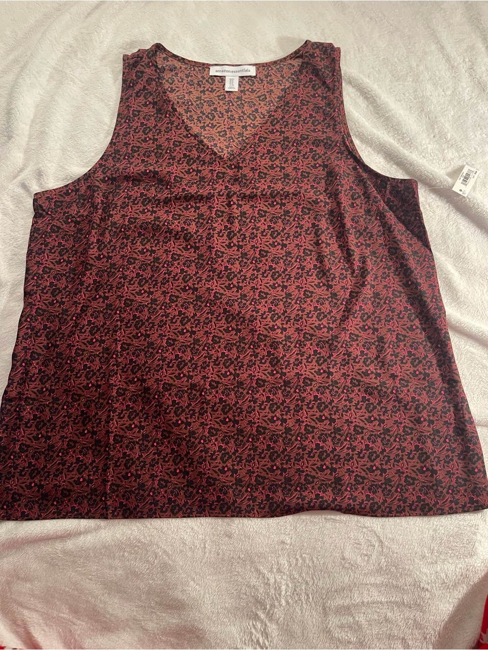 Amazon Essentials Women's Burgundy and Black Floral V-Neck Tank
